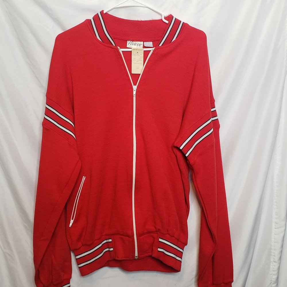 Vintage Knit Cardigan Red White Stripe Newco Retro 60s Original Tags Pockets Lrg